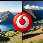 A split-screen image showcasing the Vodafone logo on one side, representing stable call quality and coverage, and the 2degrees logo on the other side, symbolizing affordable plans. The background should depict a diverse New Zealand landscape, highlighting the importance of coverage.