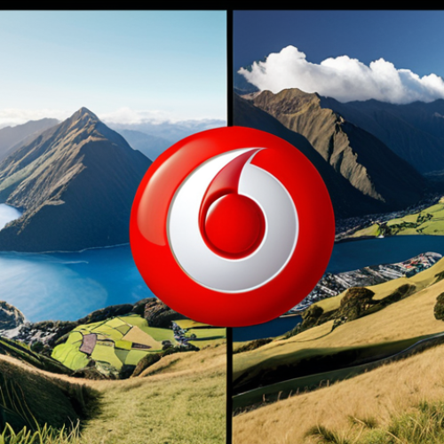 Home 6 A split-screen image showcasing the Vodafone logo on one side, representing stable call quality and coverage, and the 2degrees logo on the other side, symbolizing affordable plans. The background should depict a diverse New Zealand landscape, highlighting the importance of coverage.