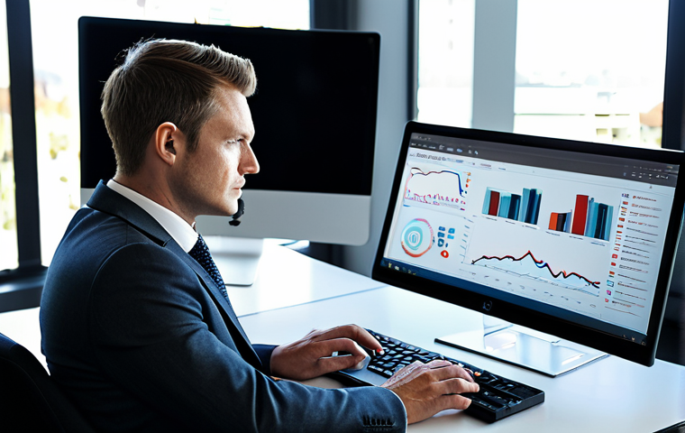 A professional financial analyst, fully clothed in a modest business suit, seated at a sleek modern desk in a contemporary office setting. The analyst is reviewing data on a computer screen displaying New Zealand real estate market trends and charts, with a thoughtful, focused expression. The scene is illuminated by soft natural light. Safe for work, appropriate content, professional dress, fully clothed, perfect anatomy, correct proportions, natural pose, well-formed hands, proper finger count, natural body proportions, high-quality professional photography, realistic, detailed.